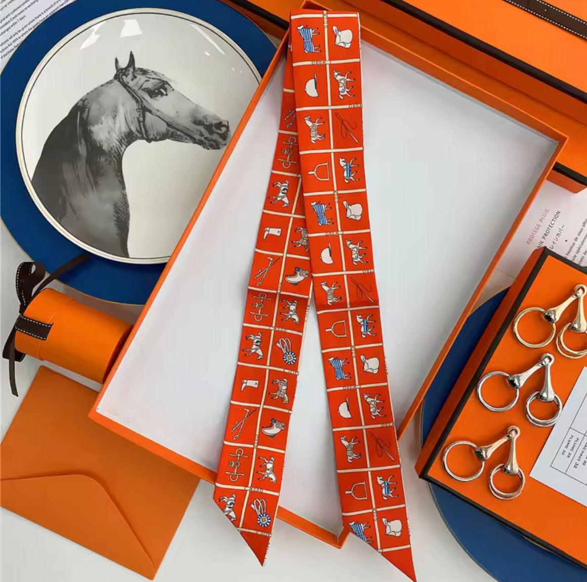 JAMES Horse Design Twilly Scarf, Hair or Handbag Tie - Pure Silk