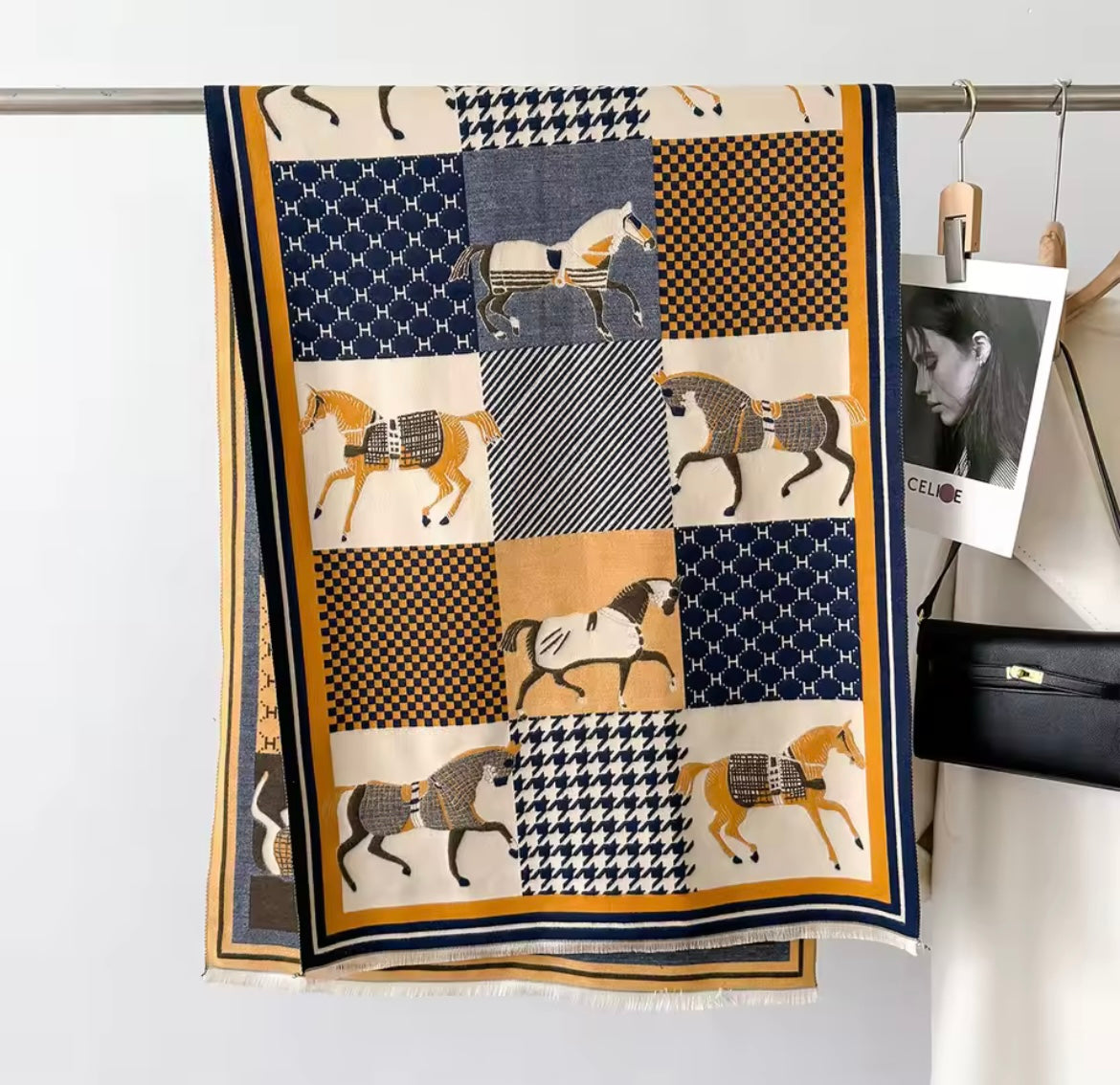 Horse Print Cashmere Blend Scarf