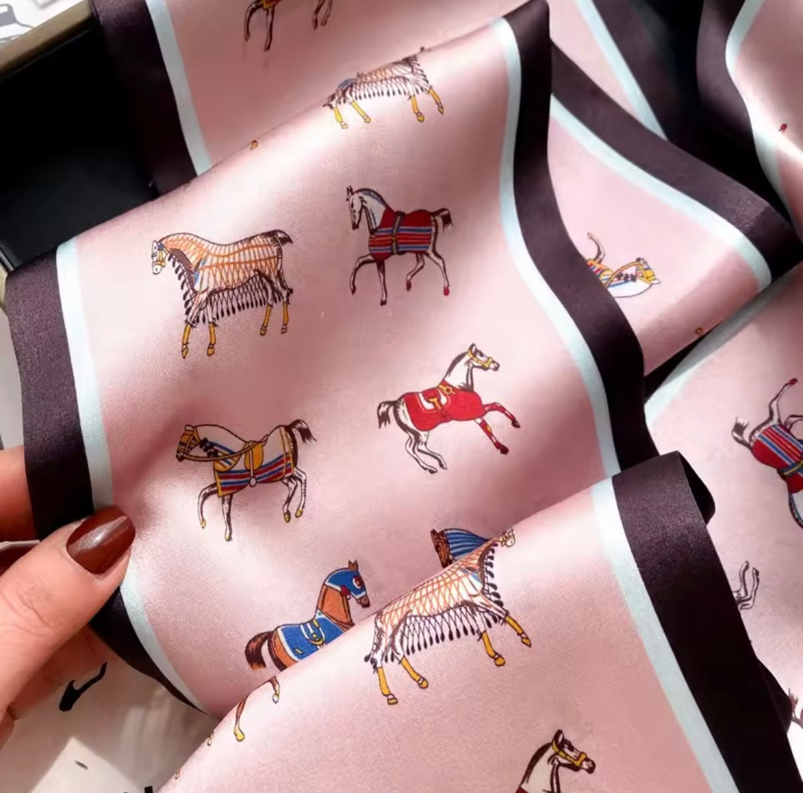 DARCY Horse Design Silk Skinny Scarf - Pure Mulberry Silk