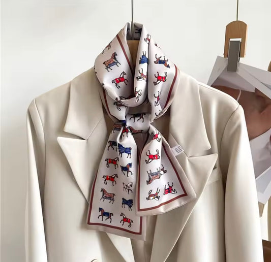 DARCY Horse Design Silk Look Satin Skinny Scarf