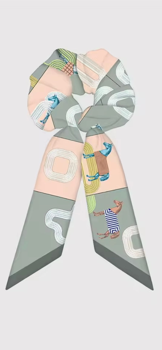 LYON Scrunchie Twilly Combo Horse Design Hair Tie with Ribbon