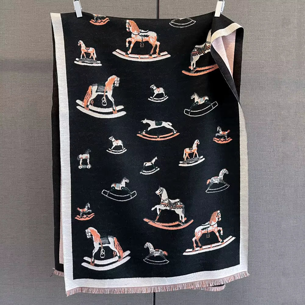 ROCKING HORSE Horse Design Cashmere Feel Pashmina/Shawl