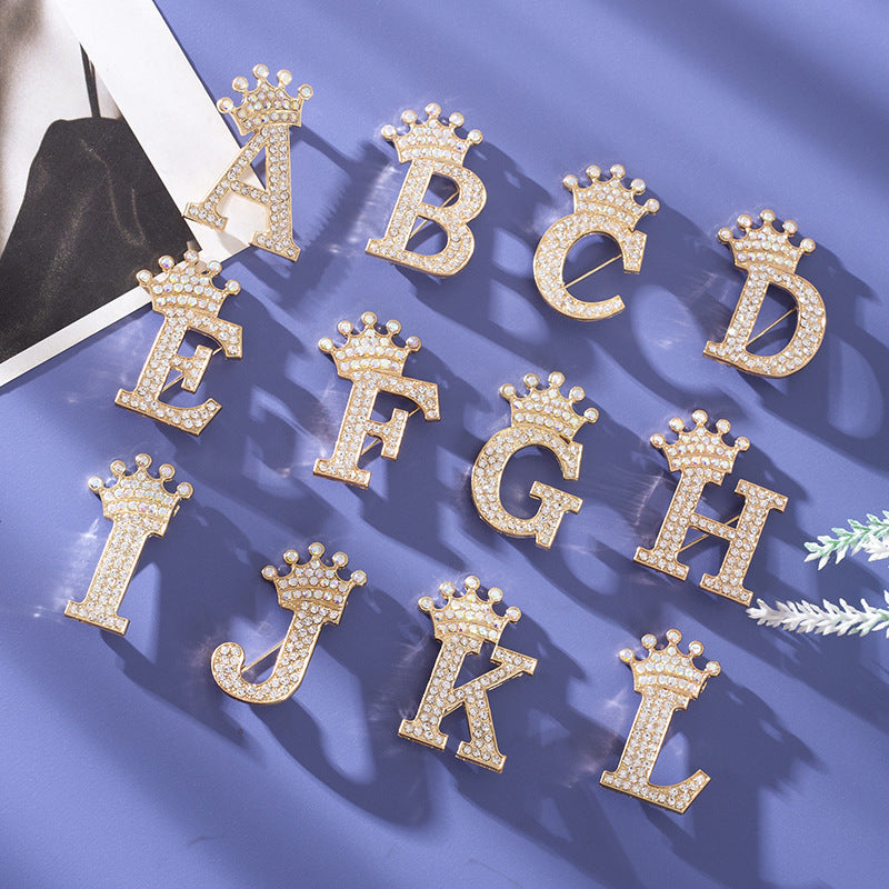 The Horse Den Diamante Letter Pin with Crown