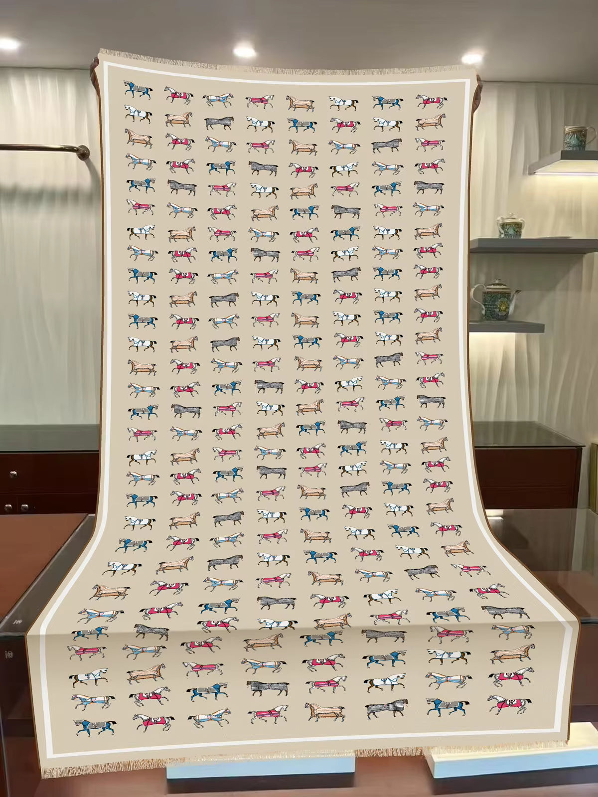 ROMANCE Horse Print Cashmere/Silk Pashmina/Shawl