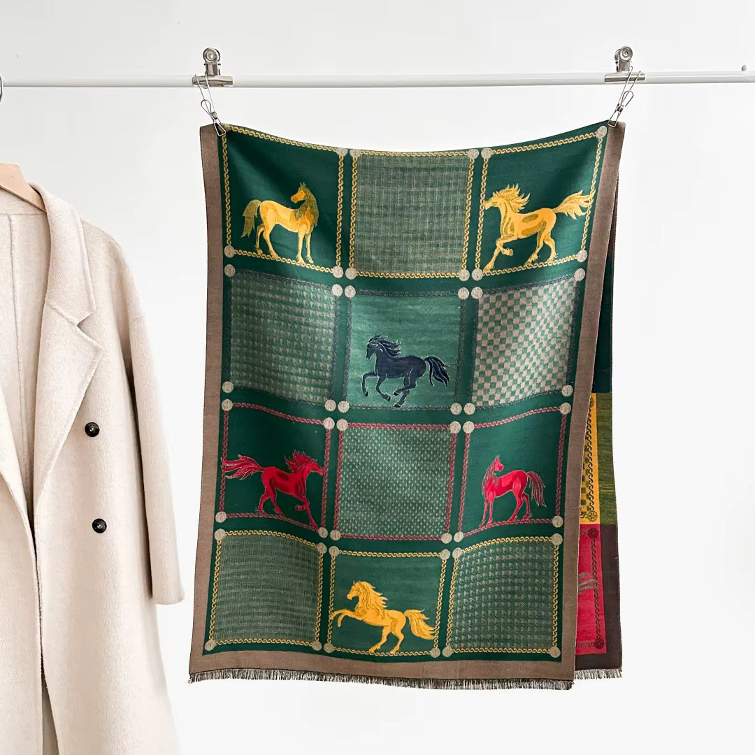 YOGI Horse Design Cashmere Blend Pashmina/Shawl