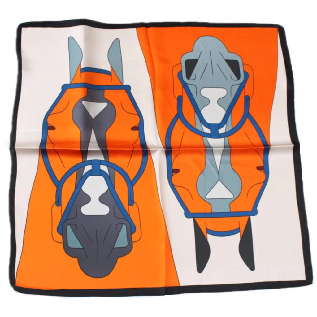 BLUE Horse Design Silk Scarf