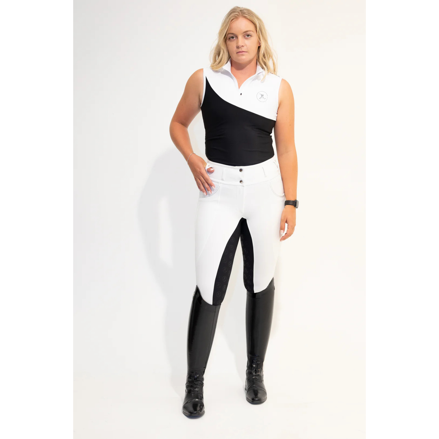 JnK Competition Breeches - Diamond Snow White with Black Seat