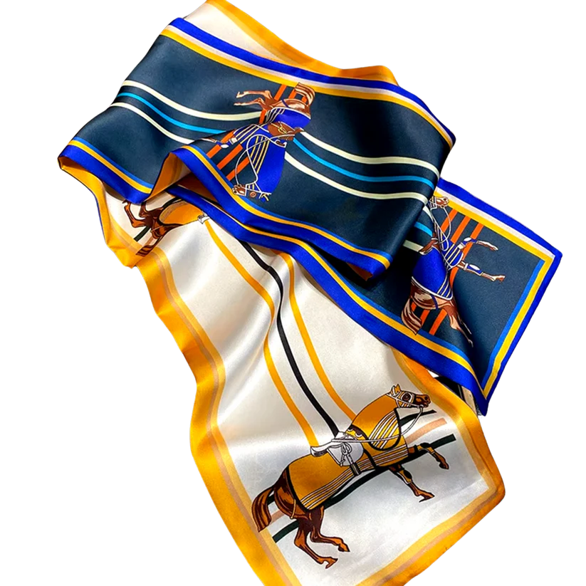 SAMARA Horse Design Silk Look Satin Skinny Scarf
