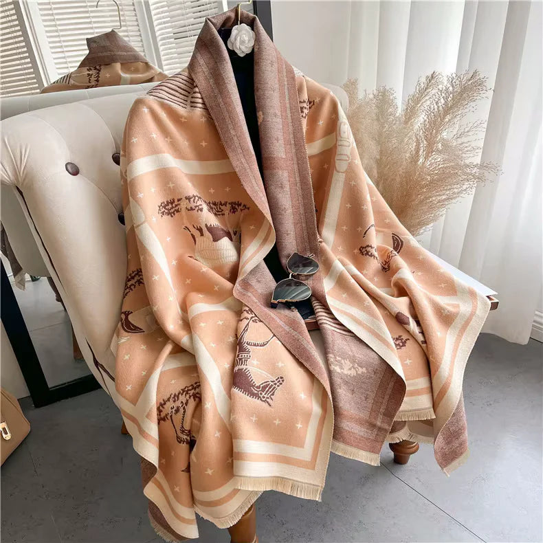 MERILYN Horse Design Cashmere Blend Pashmina/Shawl - 180x65cm
