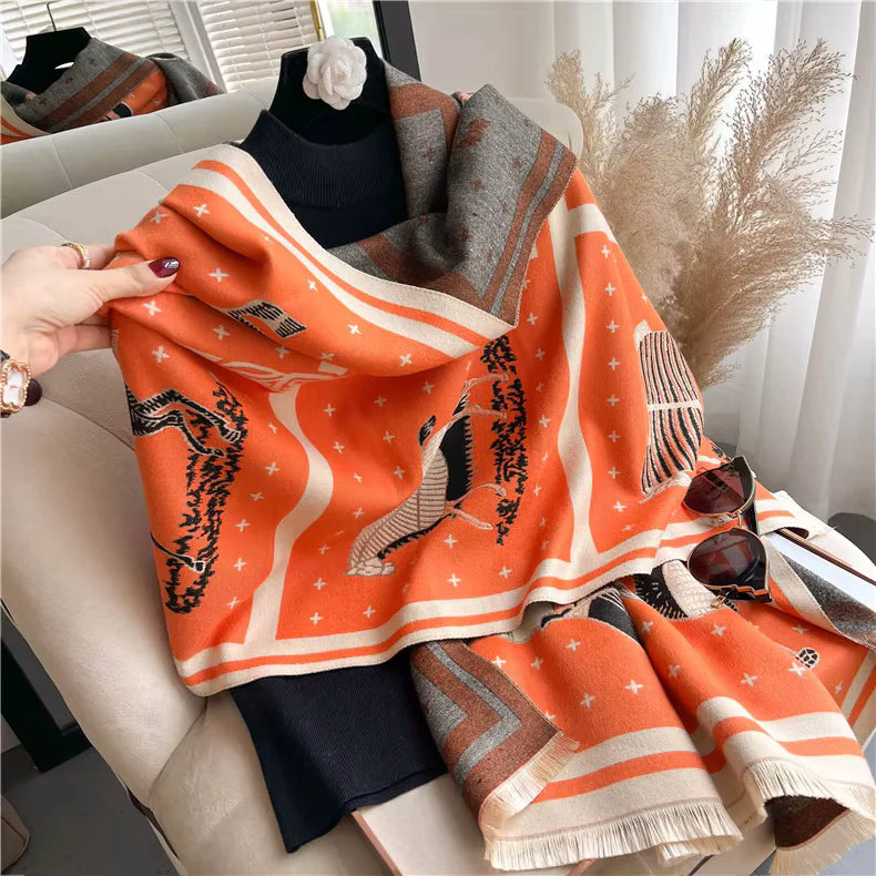 MERILYN Horse Design Cashmere Blend Pashmina/Shawl - 180x65cm