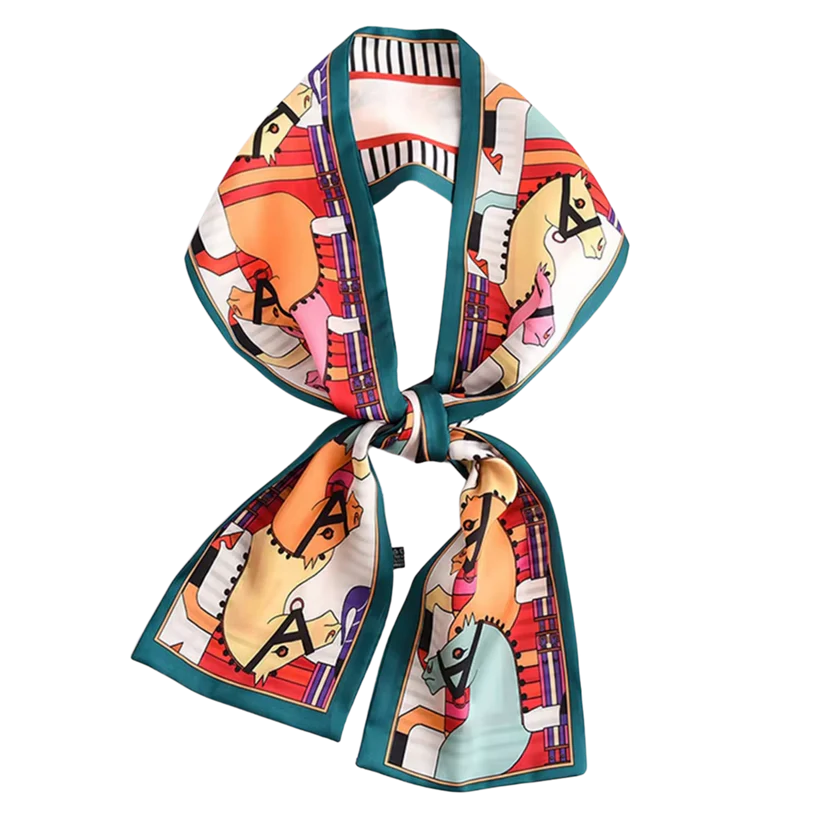 PIBER Horse Design, Silk Look Satin Skinny Scarf