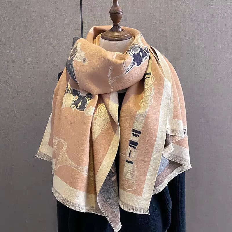 POPPY Horse Design Cashmere Blend Pashmina/Shawl