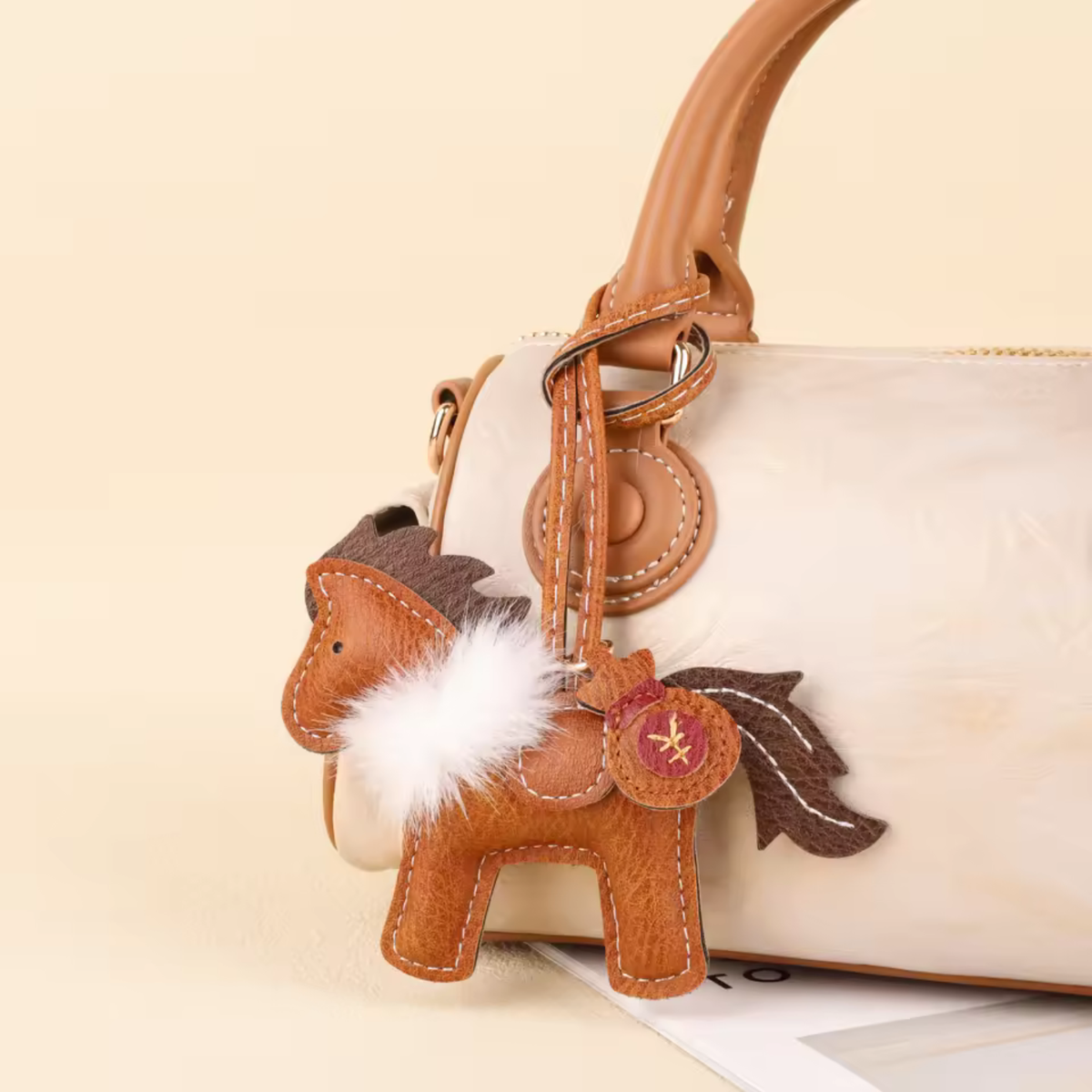 STEPH Imitation Leather Horse with Saddle Bag Charm