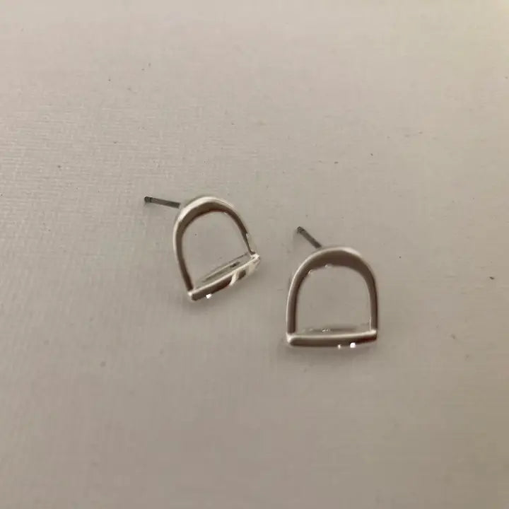 Carol Young Silver English Saddle Stirrup Earrings - On Card