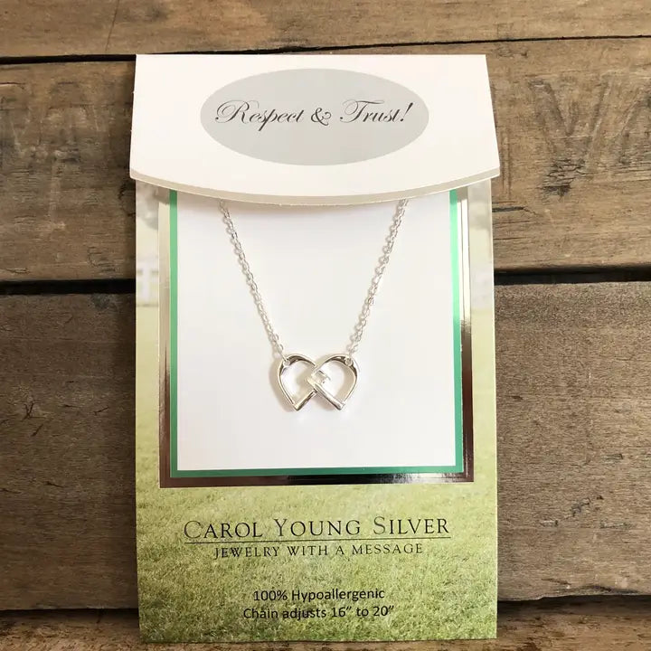 Carol Young Silver English Saddle Double Stirrup Necklace - On Card