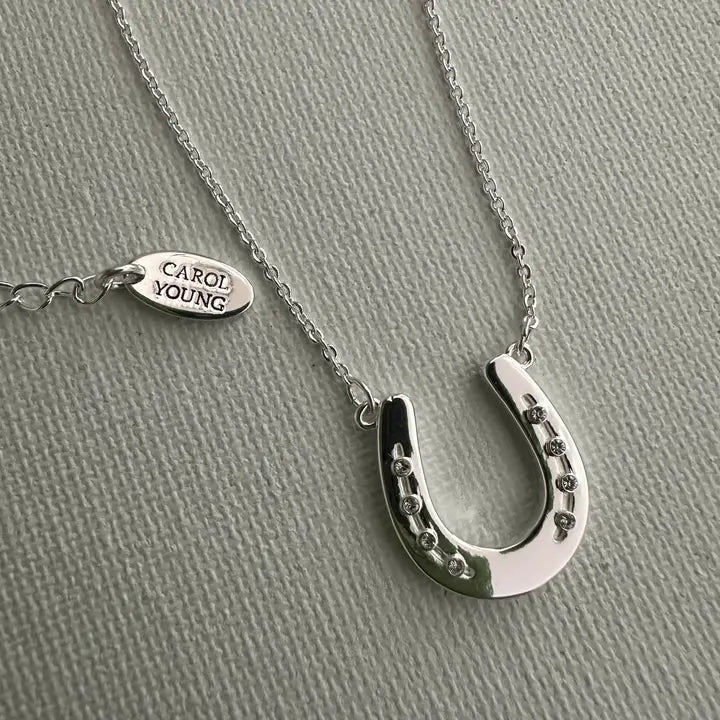 Carol Young Silver Petite Single Horseshoe Necklace - On Card