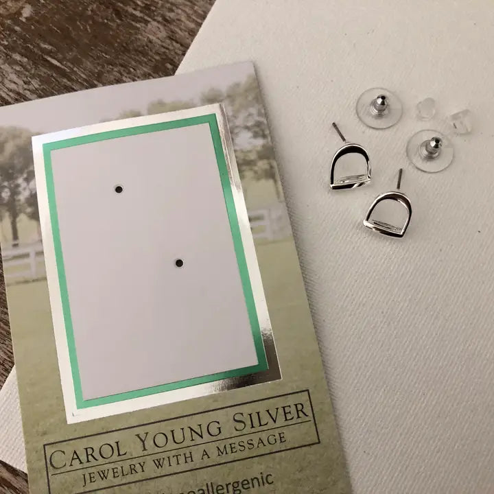 Carol Young Silver English Saddle Stirrup Earrings - On Card