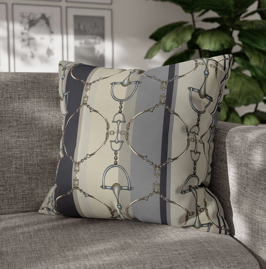 All Designs Equine - Navy Striped Double Sided Equestrian Pillow Case - 20 x 20