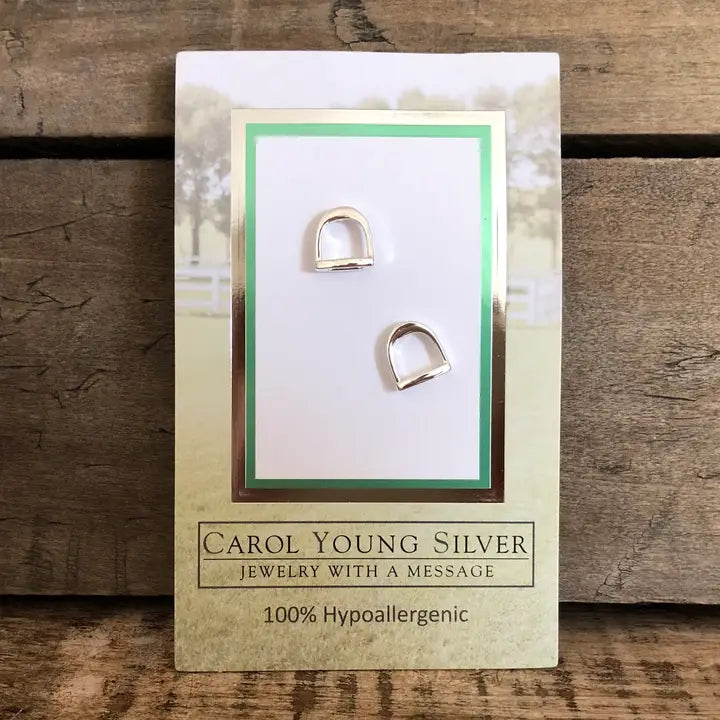 Carol Young Silver English Saddle Stirrup Earrings - On Card
