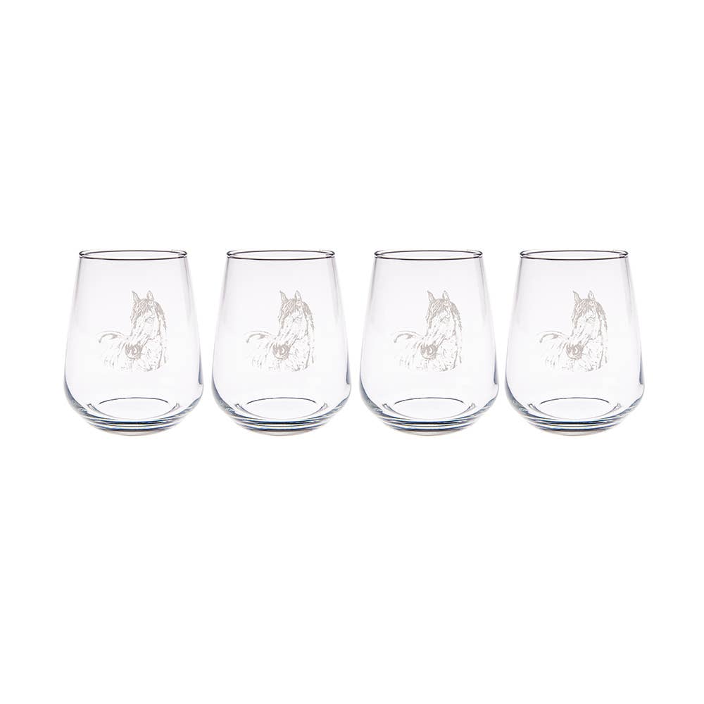 Selbrae House Ltd - 4 Stemless Glasses - Horse Portrait
