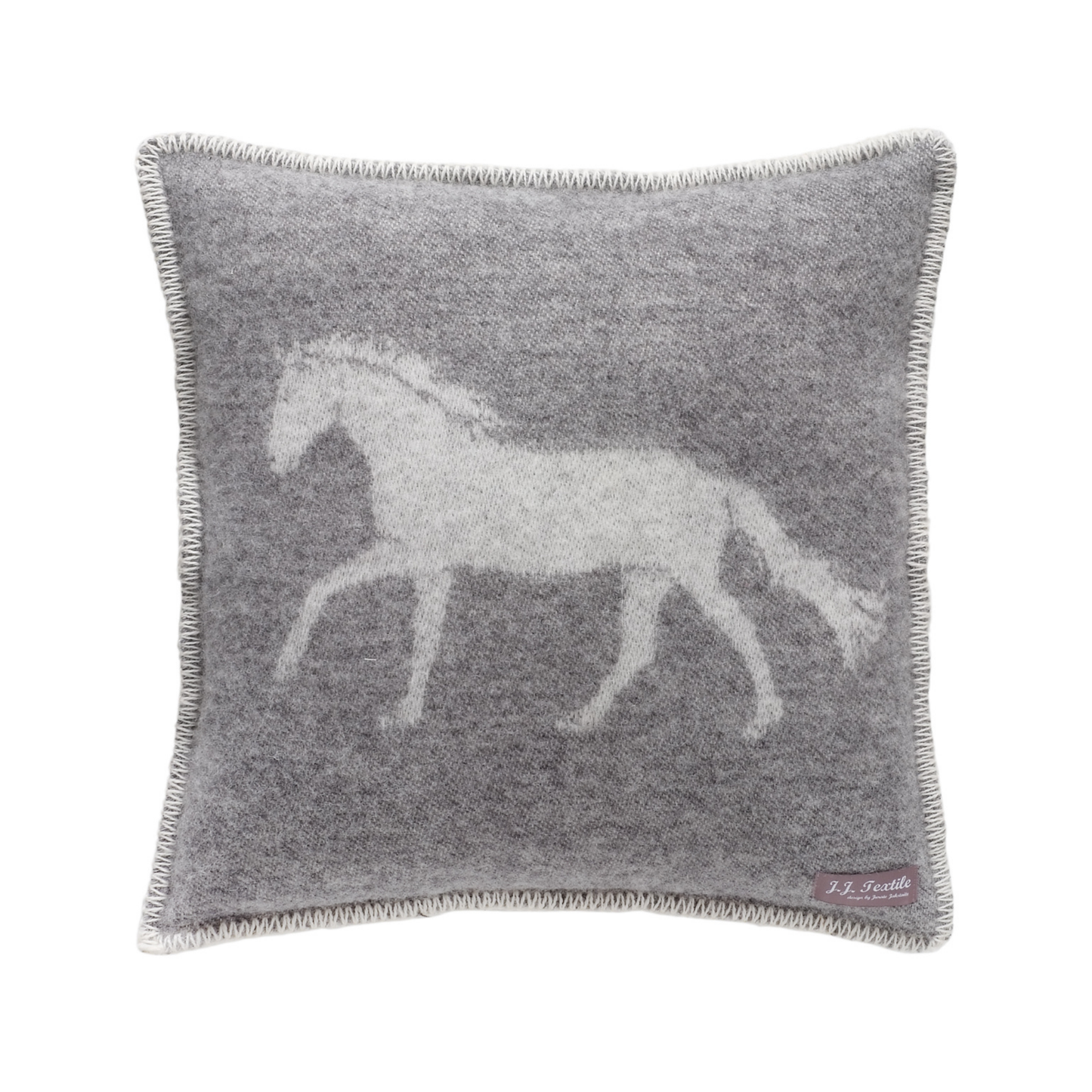 JJ Textile - Horse Soft Grey Pure Wool Cushion Covers