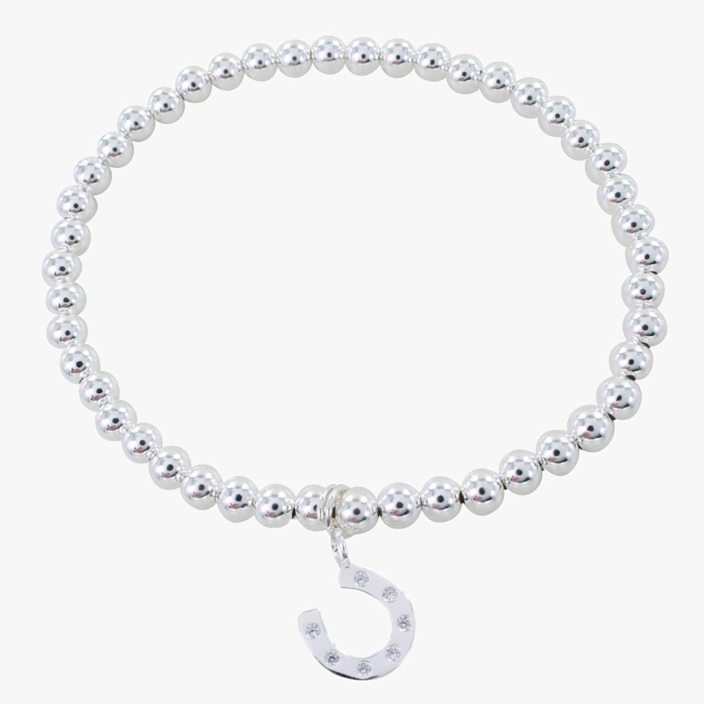 REEVES & REEVES - Beaded Silver Bracelet with Pavé Horseshoe Charm