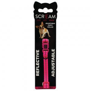 Prestige Reflective Adjustable Nylon Puppy Collar - Loud Pink Only