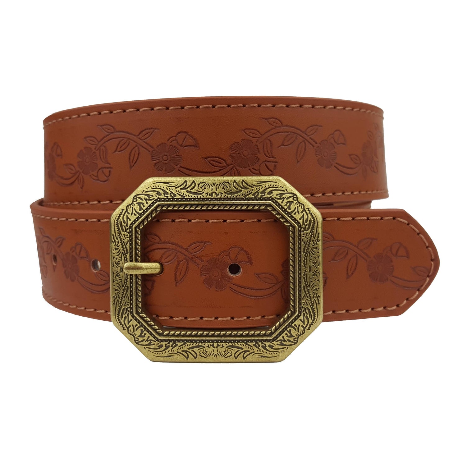 Axesoria West - Western Etched Buckle w. floral vintage tooled belt - Small Only