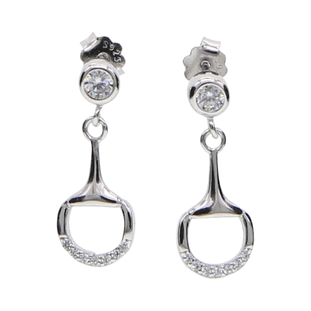Equipage - Dainty Silver English Snaffle Bit Post Earrings Cubic Zirconia's