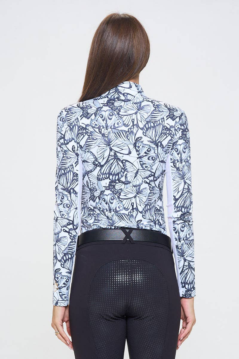 Dancing Equestrian Sunshirt - Black & White Butterflies