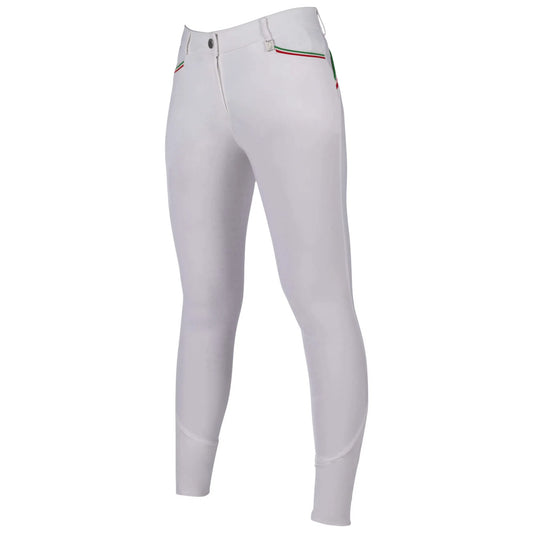 HKM Laura Garrelli Riding Breeches Full Seat - Livigno Sportive - White & Taupe