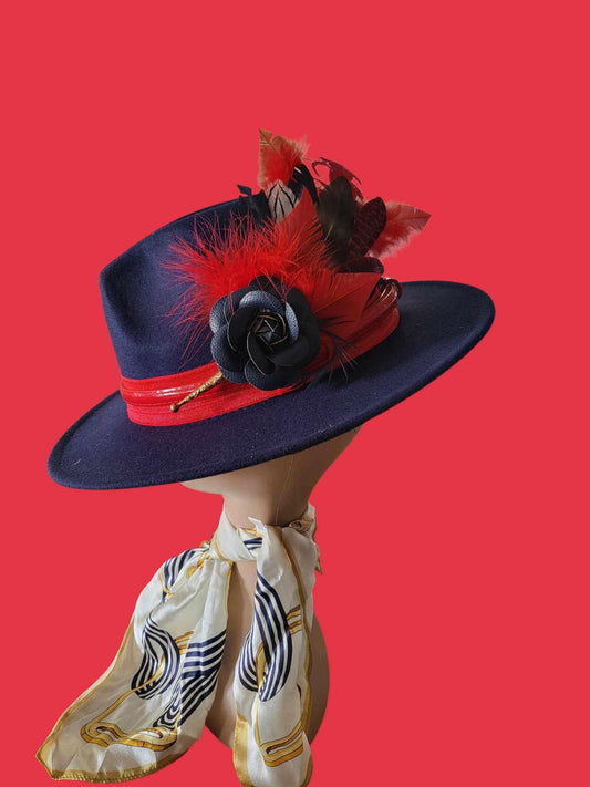 Parkhill Navy Fedora with Feather Pin