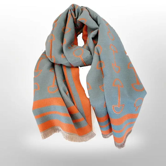 Equestrian Snaffle Bit Design Cashmere Blend Scarf - Duck Egg Blue