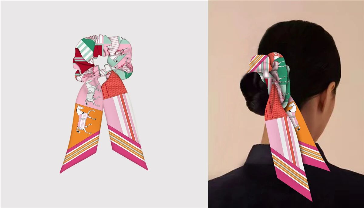 FELICITY Scrunchie Twilly Combo Horse Design Hair Tie with Ribbon