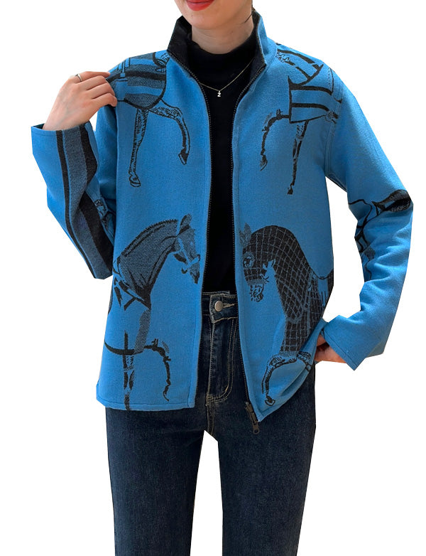 Winding River Equestrian Trotter Reversible Zipper Sweater - Black/Blue