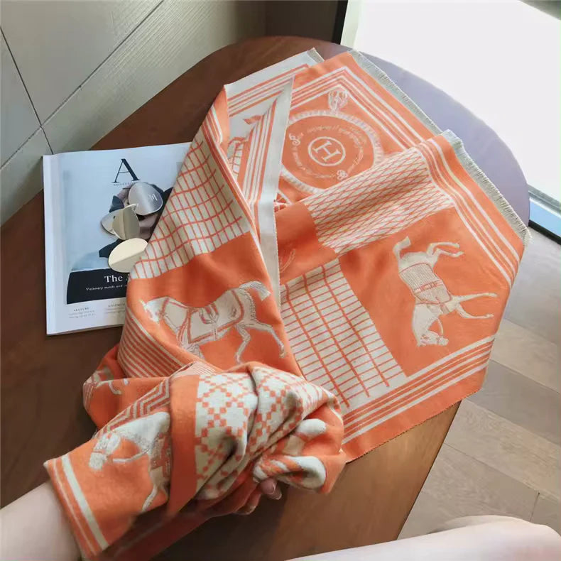 CAMERON Horse Design Cashmere Blend Pashmina/Shawl - 180x65cm