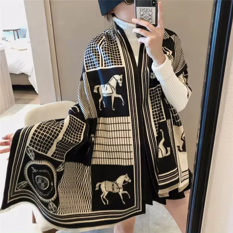 CAMERON Horse Design Cashmere Blend Pashmina/Shawl - 180x65cm