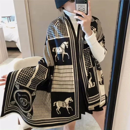 CAMERON Horse Design Cashmere Blend Pashmina/Shawl - 180x65cm
