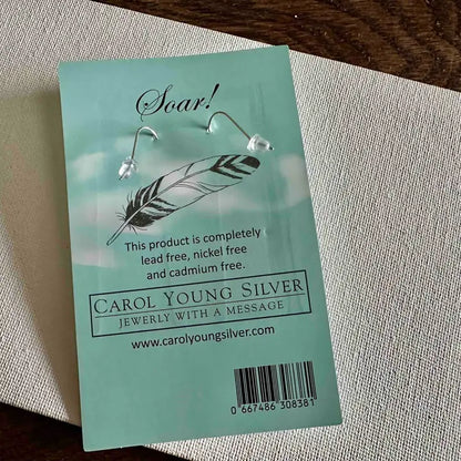 Carol Young Silver Drop Eagle Feather Earrings - On Card