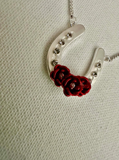 Carol Young Silver Horseshoe Necklace with Roses