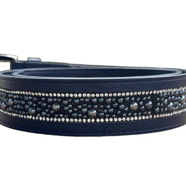 Cavaleira Equestrian Elegant Leather Belt - Wide Pearl - Navy