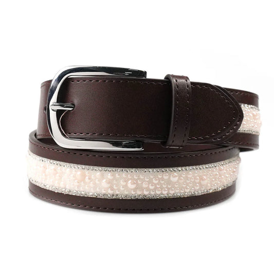 Cavaleira Equestrian Elegant Leather Belt - Wide Pearl - Havana Brown
