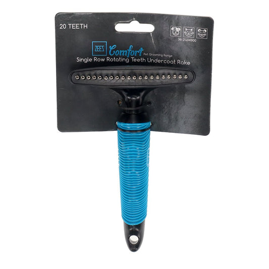 Zeez Comfort Single Row Rotating Teeth Undercoat Rake - 20 Teeth