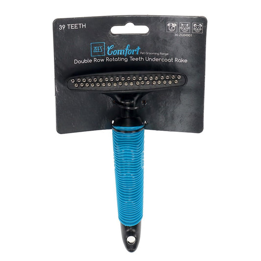 Zeez Comfort Double Row Rotating Teeth Undercoat Rake - 39 Teeth