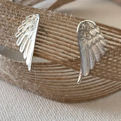 Carol Young Silver Angel Wings Post Back Earrings - On Card