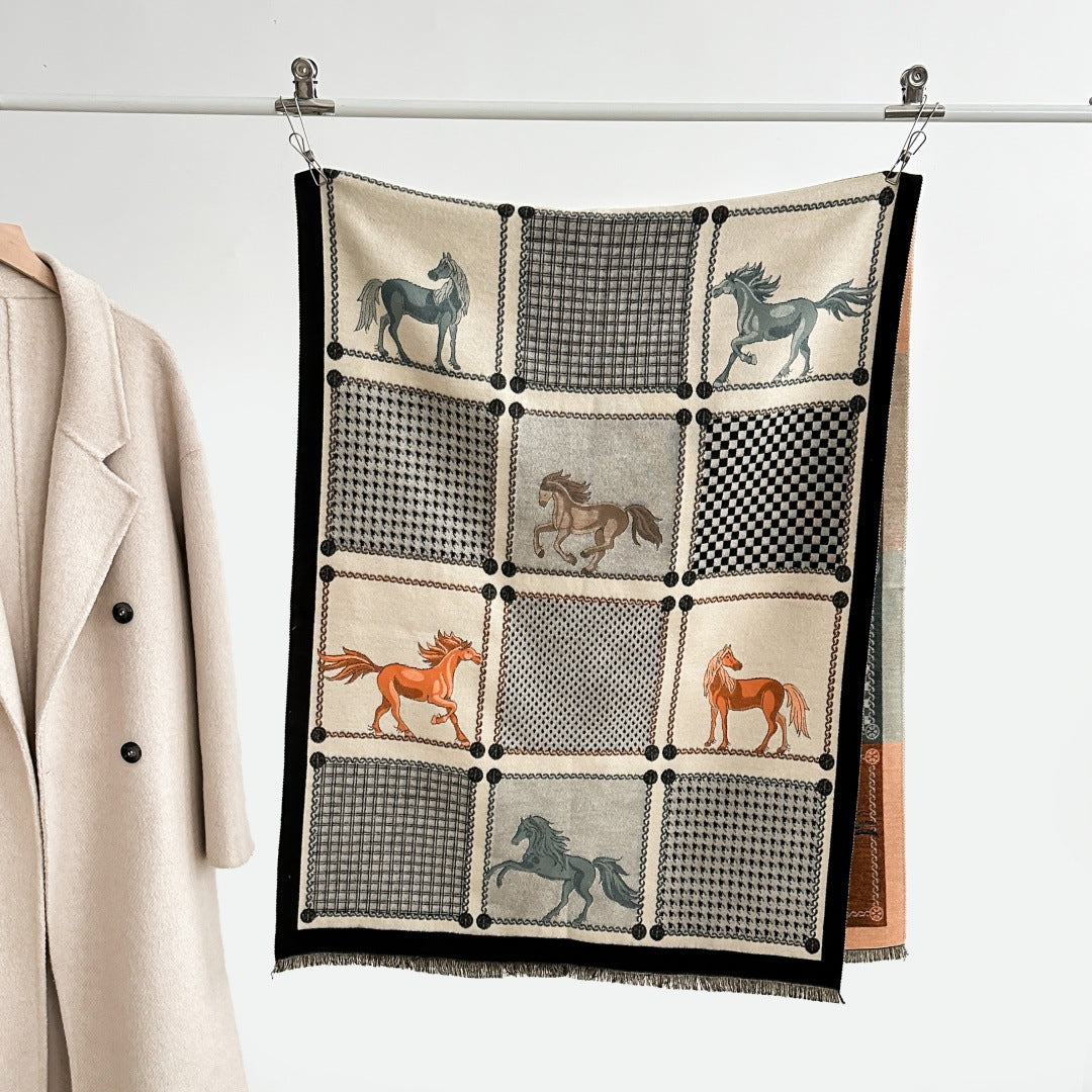 YOGI Horse Design Cashmere Blend Pashmina/Shawl