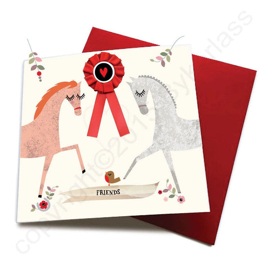 Wotmalike Friends - Horse Greeting Card (with Satin Rosette)