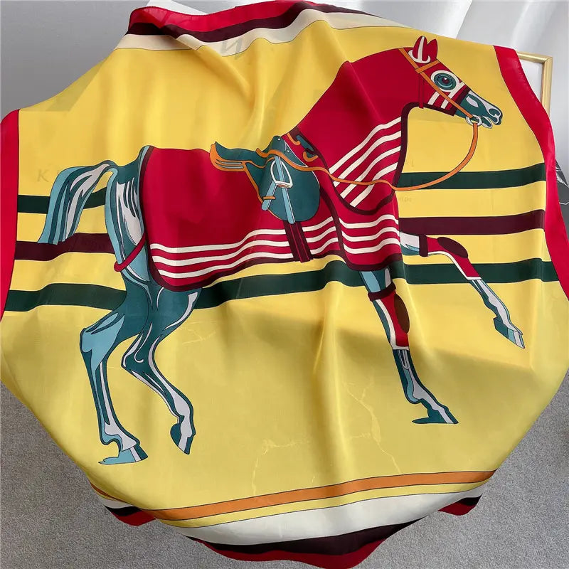MAREN 70 Horse Design Satin Scarf - 70 x 70cm