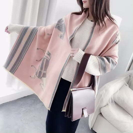 ALAINE Horse Design Cashmere Blend Pashmina/Shawl - 180x65cm