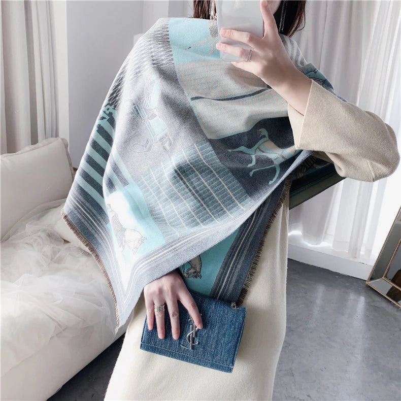 OONAGH Horse Design Cashmere Blend Pashmina/Shawl - 180x65cm